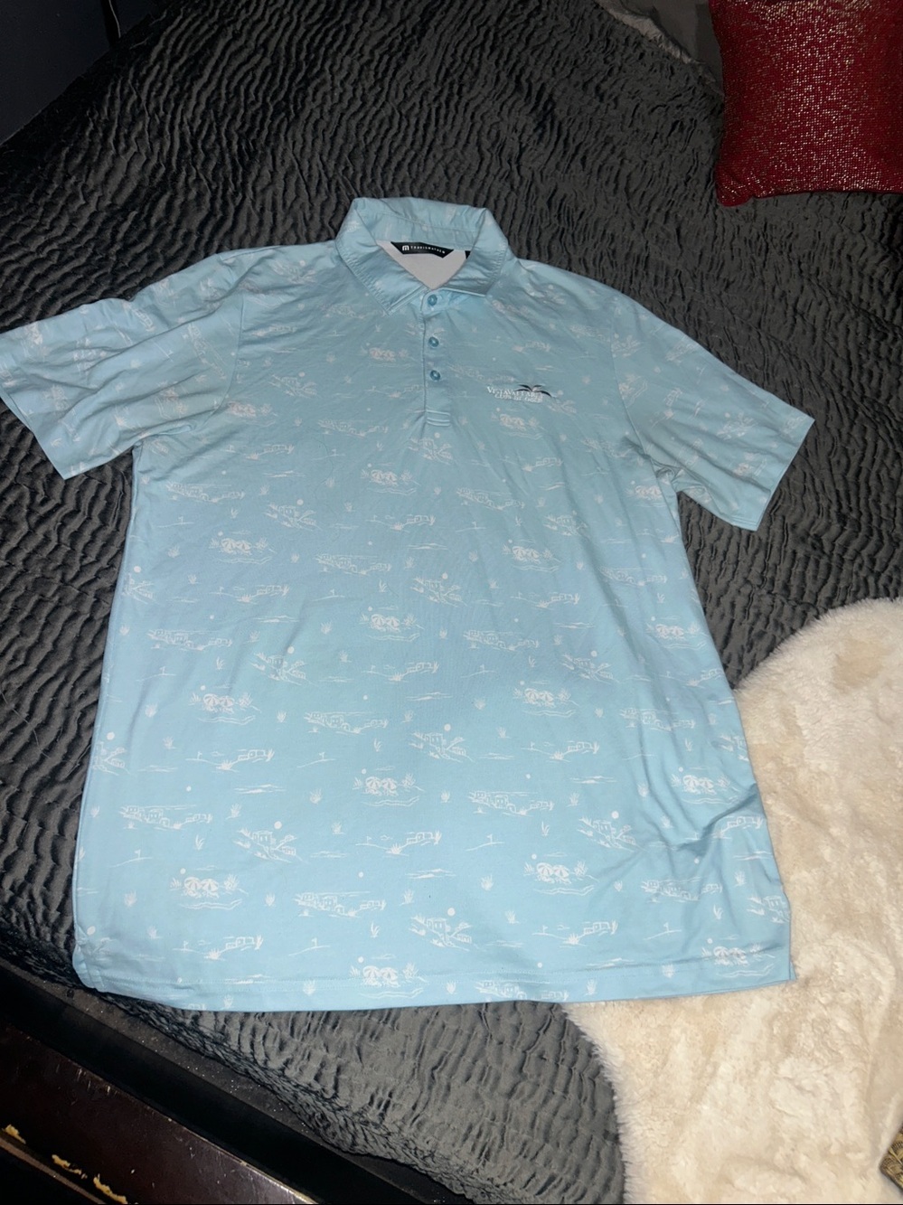 TravisMathew Light Blue Printed Polo